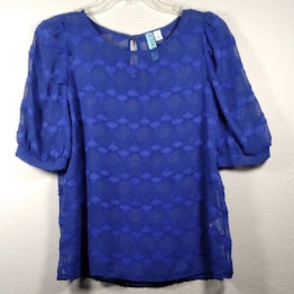 Aina Be Semi Sheer Royal Blue Short Sleeve Peasant Style Blouse Size:S - Picture 9 of 14